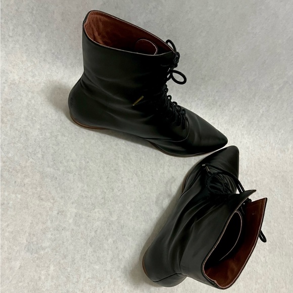 Black Lace-Up leather Ankle witch Boots - Picture 8 of 9